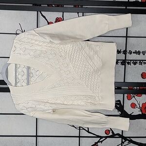 Veronica Beard Lachlen Cable-Knit Linen-Silk Pullover in off-white Size Small
